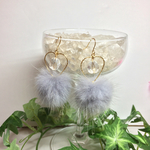 ミンクファーピアス（シルバーグレー）水晶ピアス  
