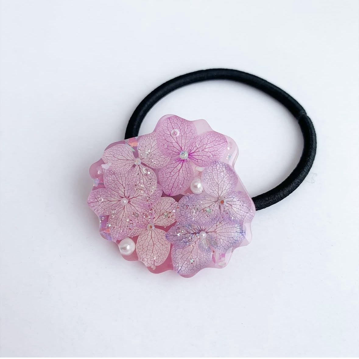 4437】紫陽花♡貝殻♡桃色♡ 夏ヘアゴム レジンヘアゴム ハンドメイド