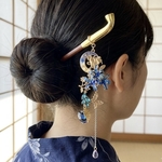 九尾狐と蒼い彼岸花のキセル簪｜蓄光ホタルガラス×鬼灯×蝶々＊幻想和装アクセサリー
