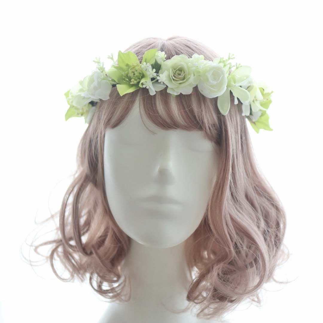 花冠＊クリスマスローズと薔薇の花かんむり＊グリーン×ホワイト＊胡蝶蘭・ラナンキュラス＊ウェディング 6,335円