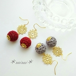 700＊rairai＊冬ニットボールとフラワー透かしピアス・イヤリング