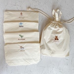 【名入れ巾着】かわいいモチーフとお名前刺繍入り　巾着バッグ　巾着　オムツポーチ 入学準備 体操服入れ お着替え袋  名入れ