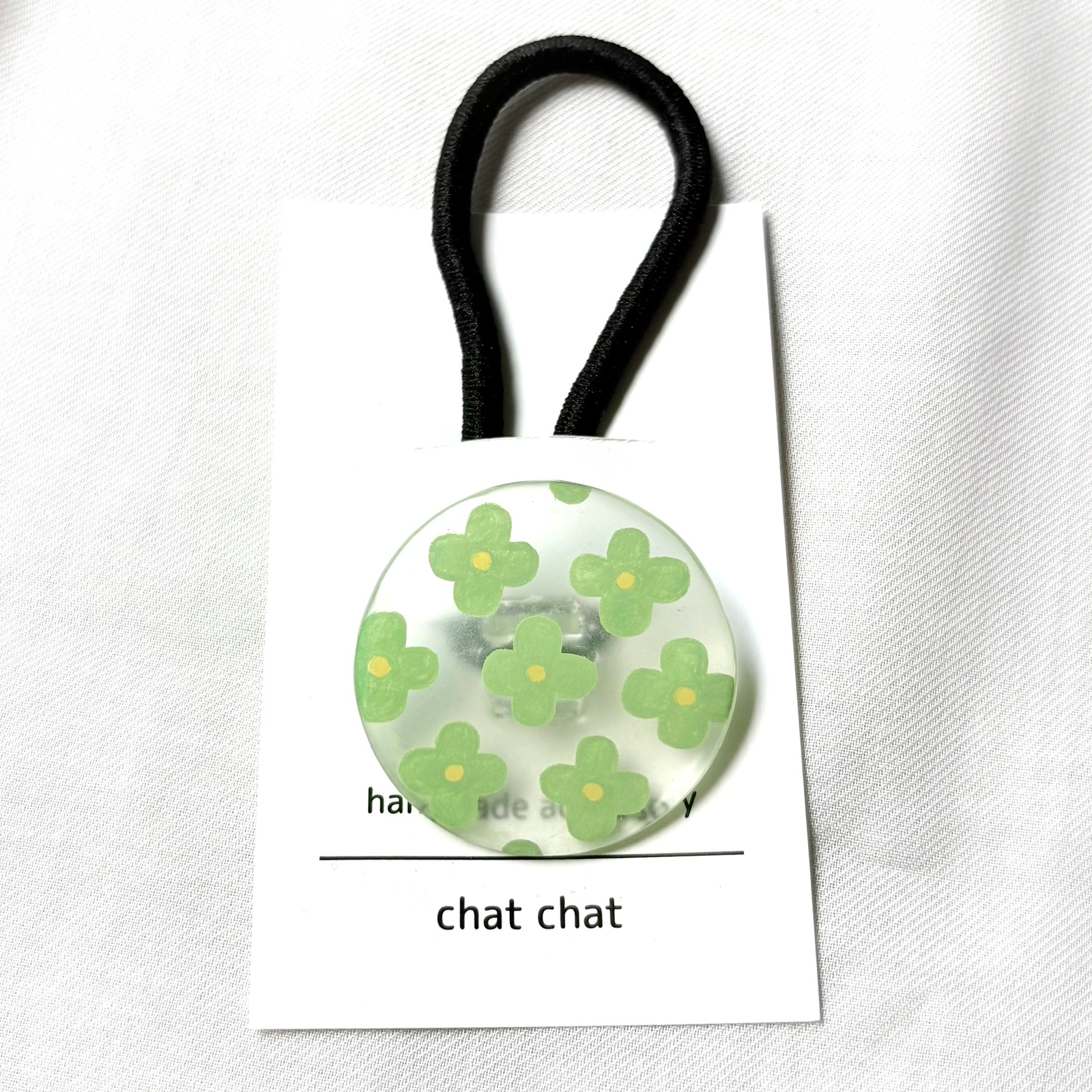 クリアタイプのヘアゴム(緑色・花柄) - chat chat | minne byGMOペパボ