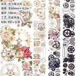 海外 PET マスキングテープ 薔薇 バラ 歯車 コラージュ素材 巻売り