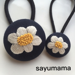 親子でお揃い♡刺繍くるみボタンのヘアゴム