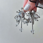 ♡50【再販】シルバー ボール クリア じゃらじゃら ハンドメイド ピアス イヤリング フープ バイカラー おおぶり