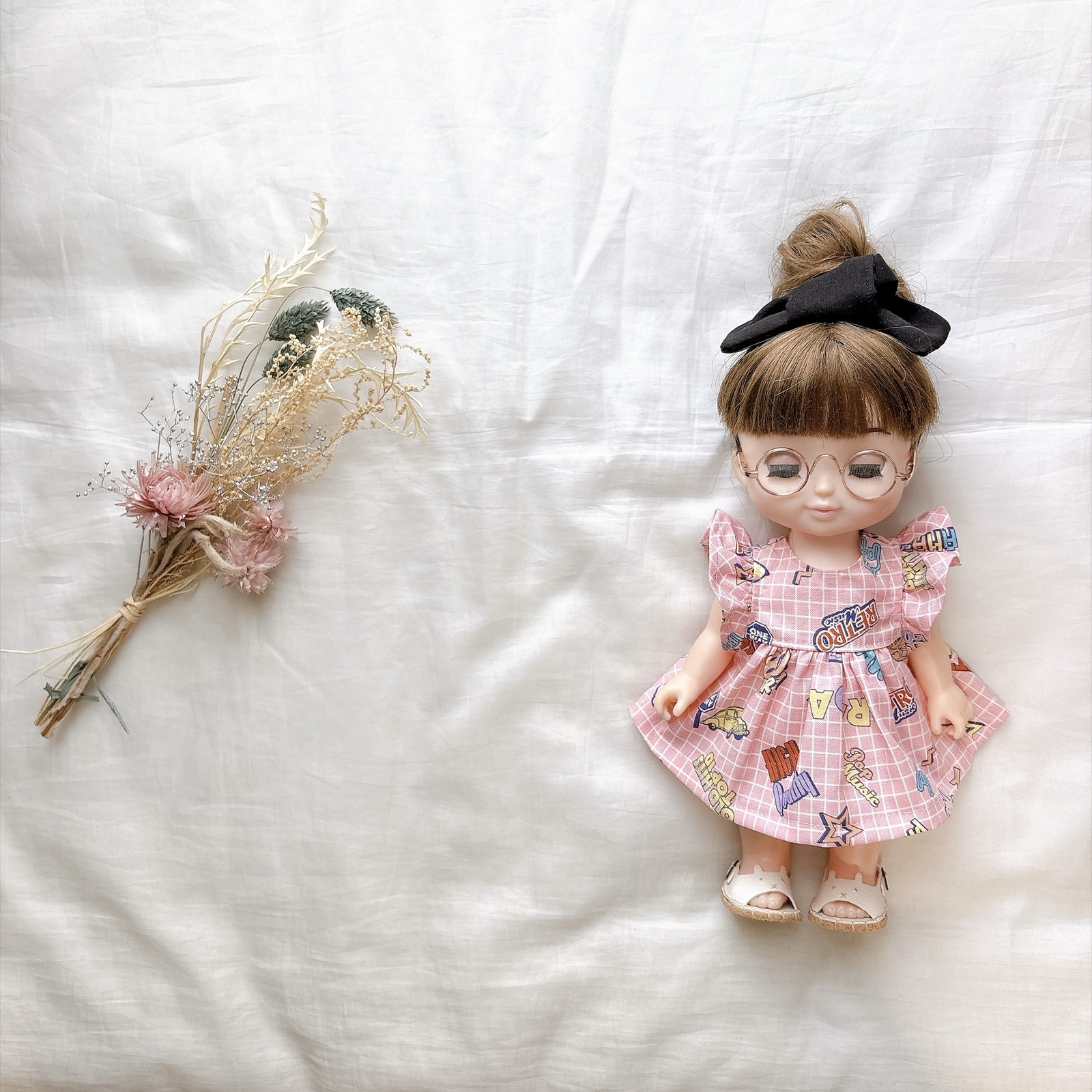 メルちゃん ソランちゃん 80'sレトロフリルワンピースとヘアバンド