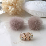 【人気色♡グレージュ】２つでハート♡ビジューとミンクファーのピアス/ノンホールピアス