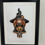 ハロウィン🎃魔女とかぼちゃのランタン🎃クロスステッチ刺繍額