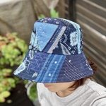 久留米絣を贅沢に使った帽子　刺し子パッチワーク　夏のお出かけに♪