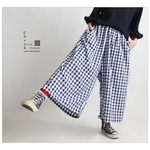 送料無料　新作ＰＲＩＣＥ　８５cm　チェック柄　ほぼ日ハバ広でいいパンツ 幅広 ワイド パンツ　青白　G06B