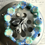 【1連15コセット】JIRI＊IVANA #czech beads#チェコビーズ　button flower 13㍉　turquoise＊blue /bronze irregular mable