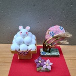 おつきみうさぎだんご　ちりめん細工　　月見団子　兎　満月　すすき　桔梗　お月見　秋　ストロベリームーン　中秋の名月