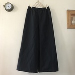 SALE イタリア製ストライプリネンウール（ネイビー）で作ったワイドパンツ