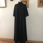 イタリア製ストレッチウール（黒）で作ったハイネックフレアマキシワンピース