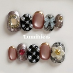 【再販】ロマンティックゴシック　宝石箱ネイルチップ　レース　マグネット　パール　お花　レトロモダン　振袖　成人式　卒業式　バレンタイン　お呼ばれ　秋　冬