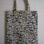 ぺったんこバッグ*リバティ*Canine Paarade*イエロー&カーキ*32×28㎝