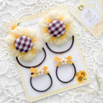 【‪ラスト1点‪♥︎】ヘアゴム4個set ♡ ひまわり ♡ チェックリボン ♡ ベビーキッズ ♡ 夏限定 ♡ おでかけ ♡ 浴衣 ♡ プレゼント ♡ お花モチーフ ♡ パール ♡ ツイン