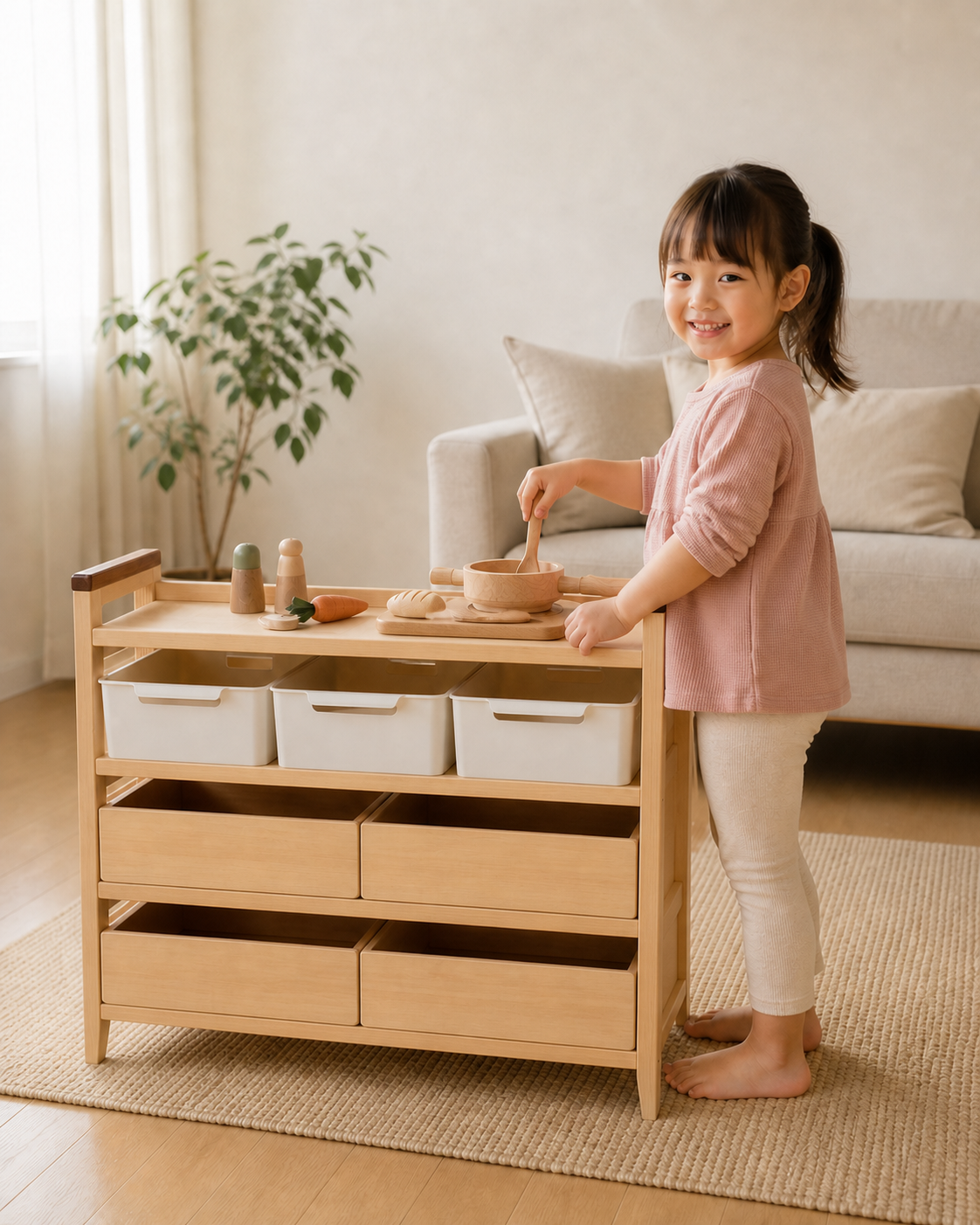 木製 アンティーク レトロ 調 飾り棚 おままごと棚 北欧デザイン 無垢の収納棚 おままごとキッチン おもちゃ