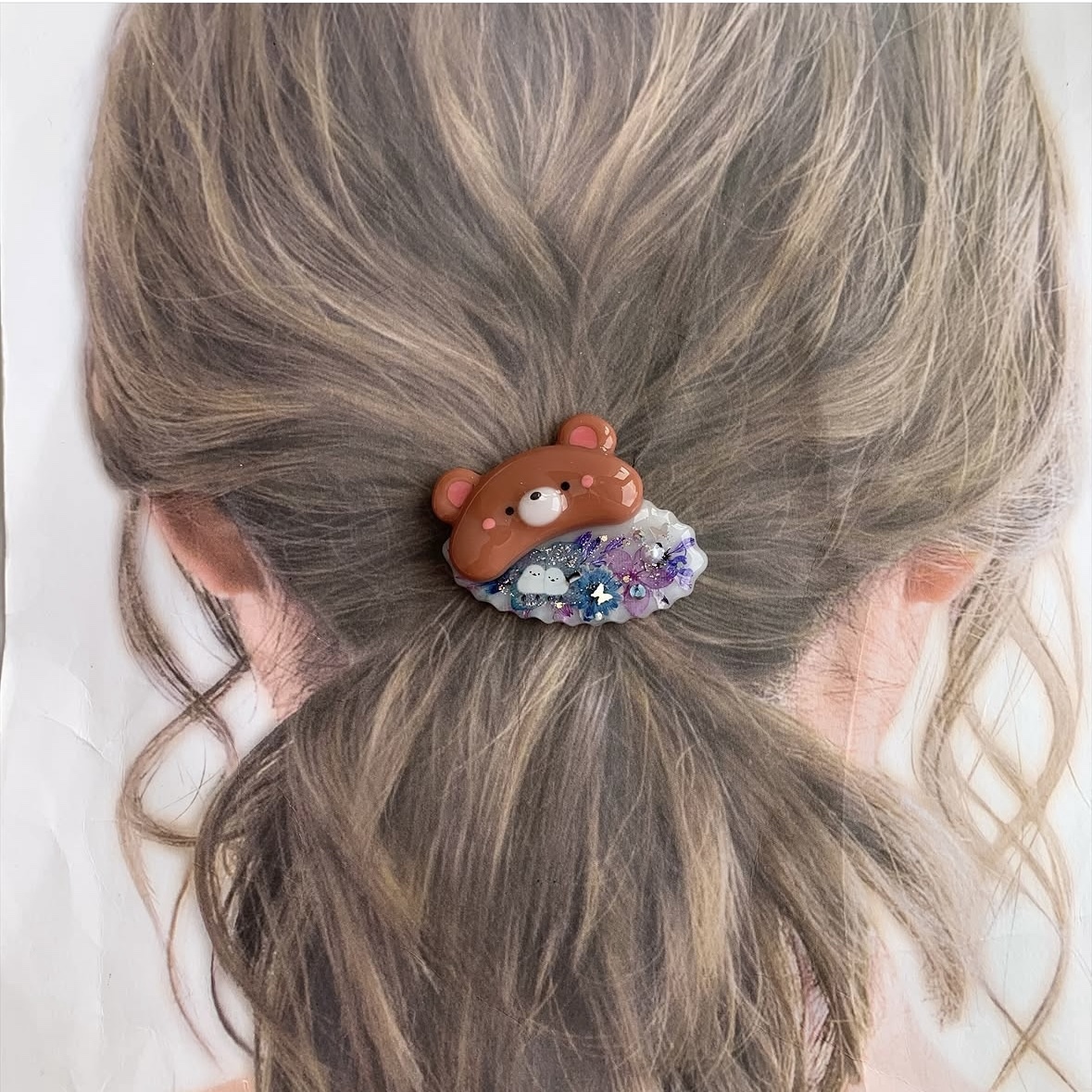 24可憐な♡レジンヘアゴム ハート ミスティパープル マトリカリア 24