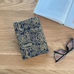 ブックカバー  jungle relief A6   ミナペルホネン の 刺繍生地　文庫本カバー　チャコール