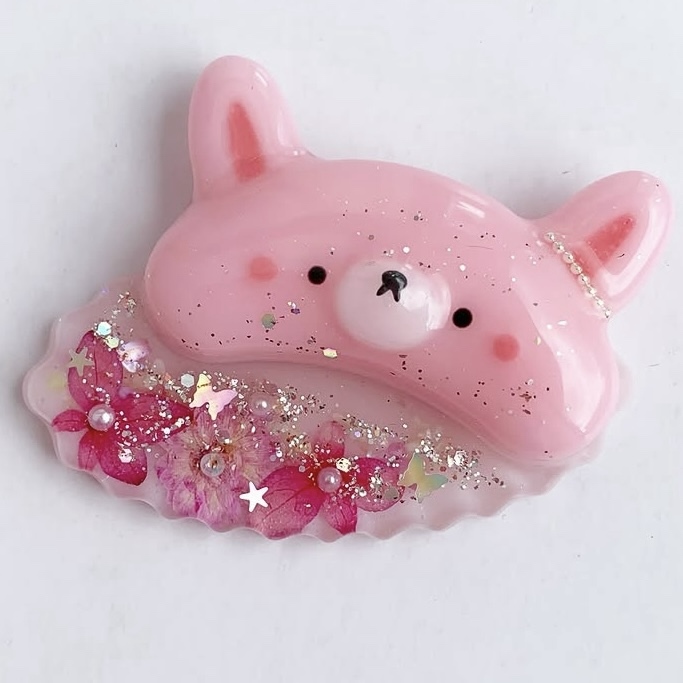 4495】ぽってりうさちゃん♡ うさぎ レジンヘアゴム ピンクの紫陽花 兎