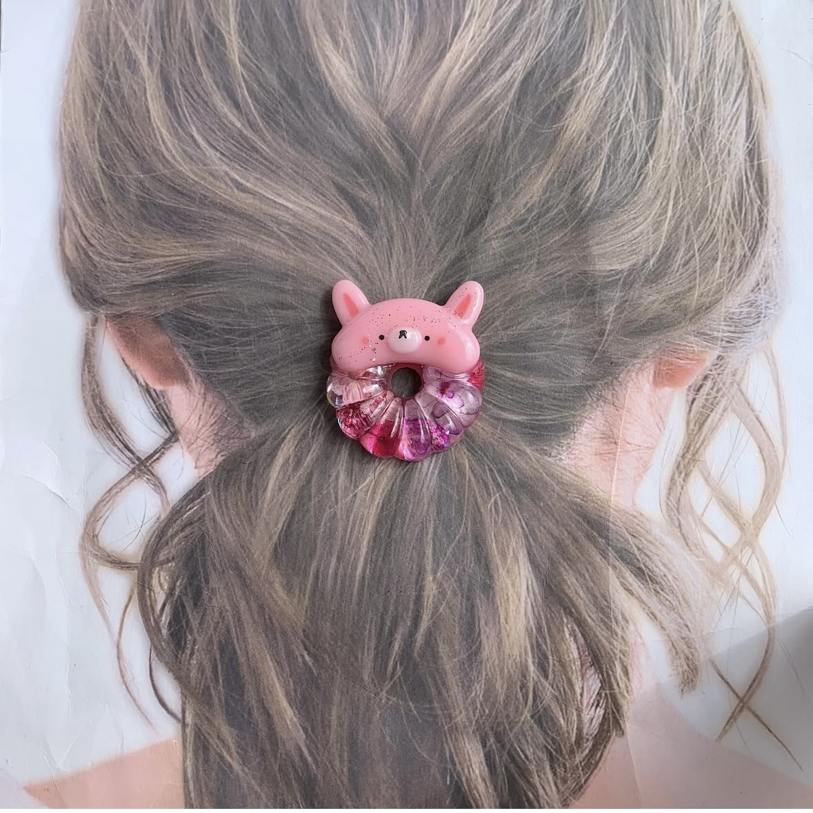 4497】ぽってりうさちゃん♡ ピンクうさぎ レジンヘアゴム 兎