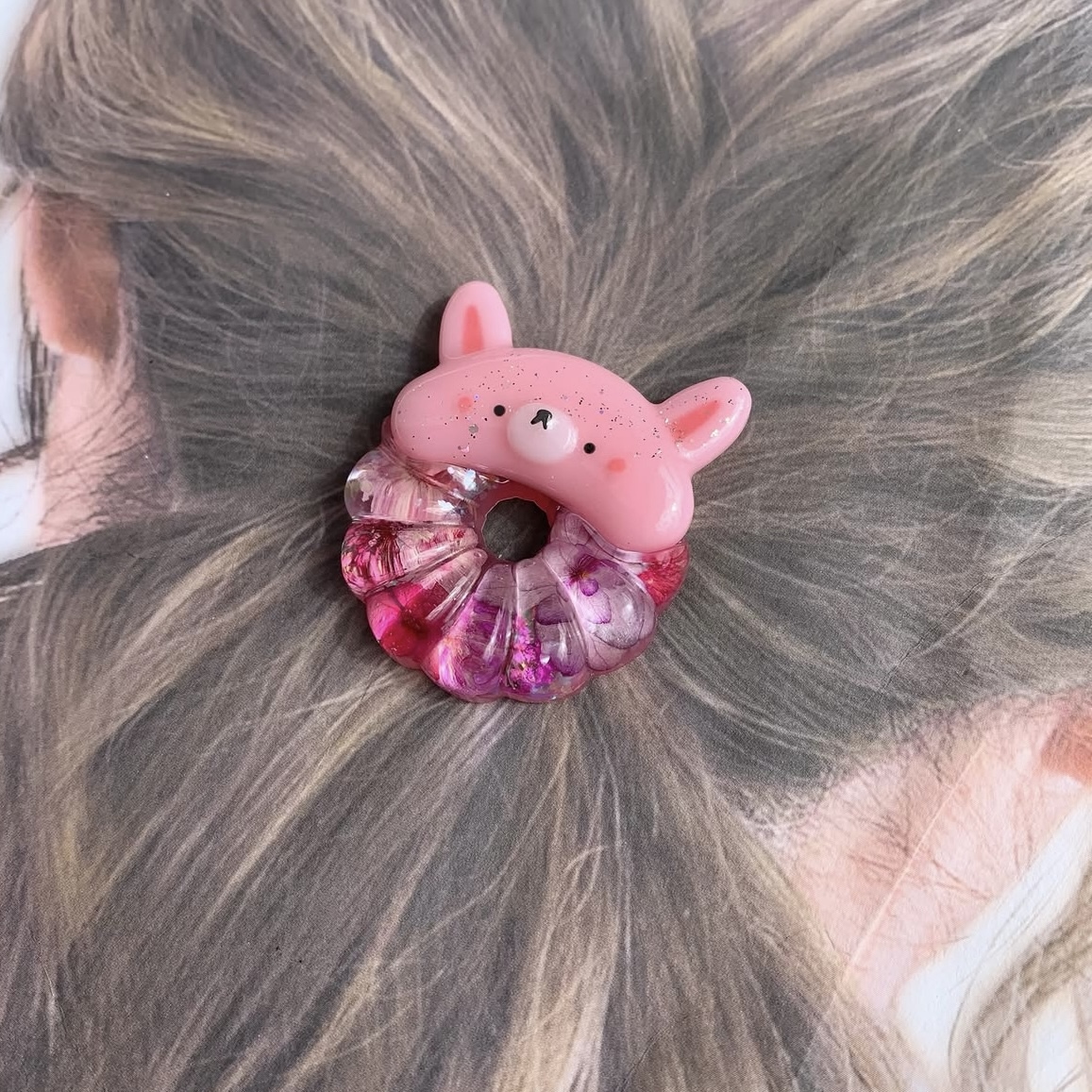 4497】ぽってりうさちゃん♡ ピンクうさぎ レジンヘアゴム 兎