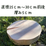 皮無し桧の輪切り　直径25〜30cm前後　厚み5cm