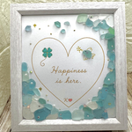 幸せはここに。Happiness is here.｜青い鳥と四つ葉のシーグラスアート