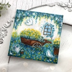 【原画＊イーゼル付】アクリル画『黄色い花咲く庭』ガーデンシリーズ＊10cm角 ミニキャンバス