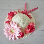 ≪ミニ麦わら帽子≫推しカラー🩷ピンク(11.5cm) 小さくて可愛い♡お花たっぷり ぬい撮りにも フラワーアレンジメント