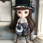 2771 ストライプ ×デニム調生地のロンパース  Blythe ブライス ネオブライス リカちゃん アウトフィット 洋服 ロンパース  紫陽花 茶系