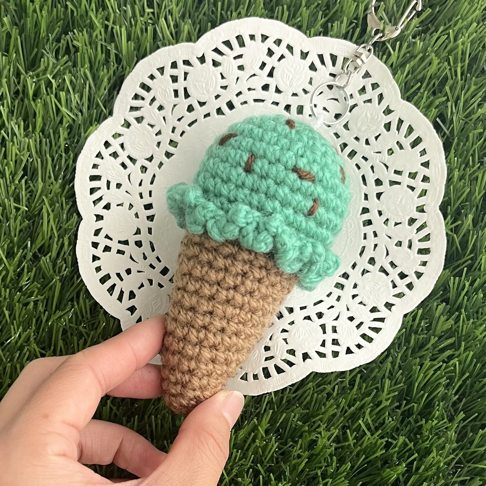 ごろんと大きなあみぐるみキーホルダー＊ チョコミント アイスクリーム
