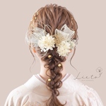 ホワイト×ゴールド　ヘアアクセサリー　金箔シート付き　Ｕピン　卒業式　成人式　和装　ウェディング　