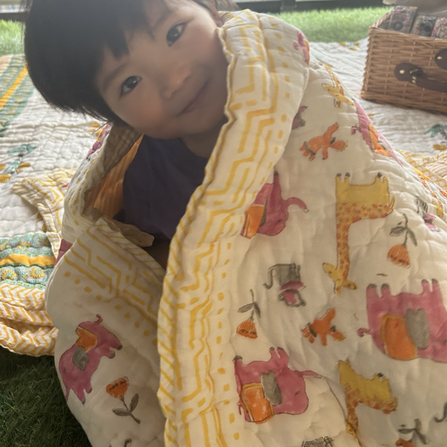 インドコットン100％ ブロックプリントキルトケット｜リバーシブル