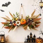 ハロウィン スワッグリース かぼちゃ×ほうき ドライフラワー 秋飾り ハロウィン