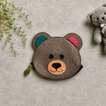 無敵の可愛さ♪そっと見つめるクマさんウォレットポーチ｜レディース　メンズ　プレゼント　ギフト　本革　本皮　ミニ財布　薄型財布　パスケース　レザーポーチ　くま　くまさん