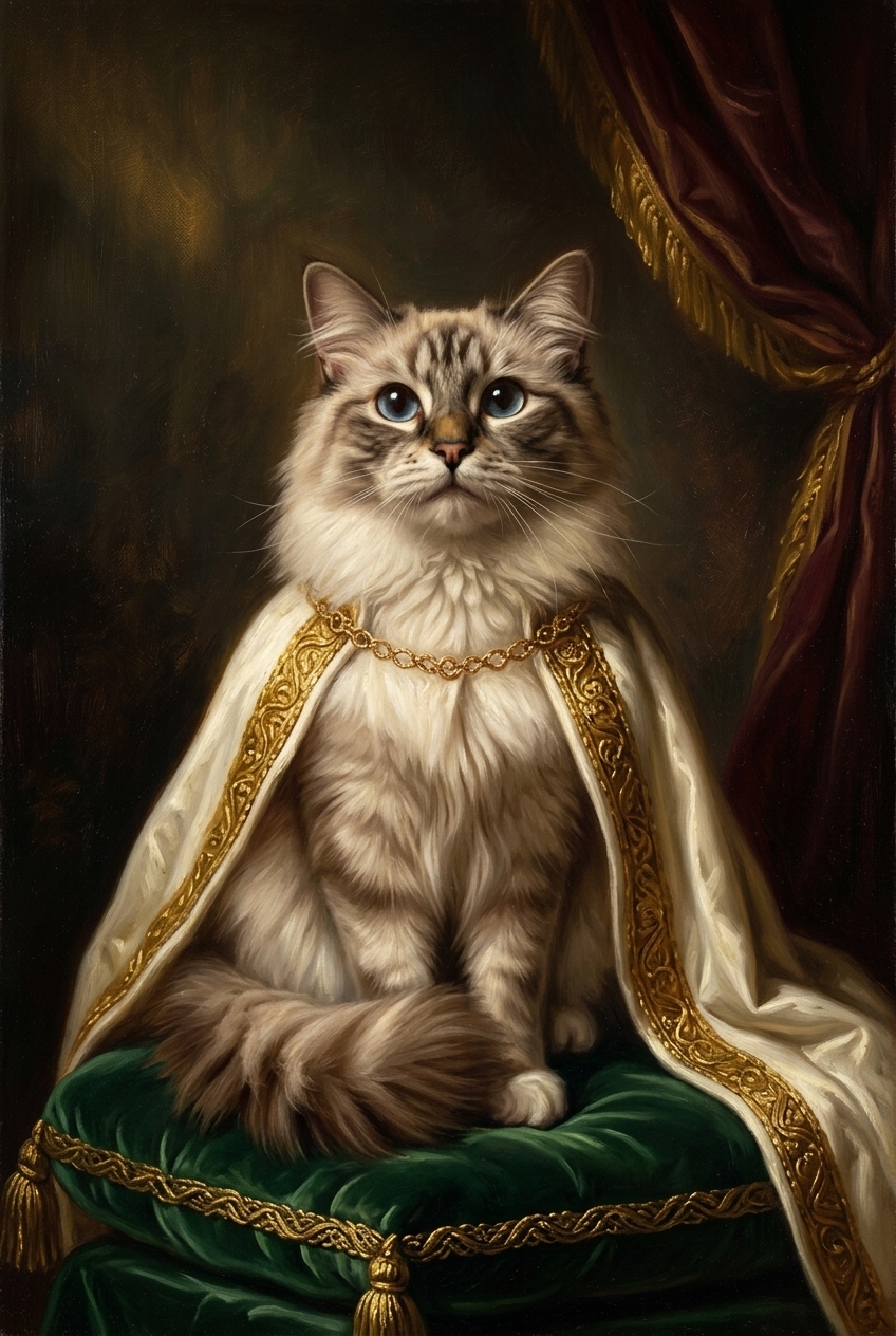 オーダーメイド可】猫（ラグドール）のルネサンス風肖像画 油絵風