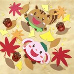 壁面飾り　秋　キラキラ落ち葉と動物さんたち