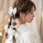 【透け感リボン・新作】オーガンジーリボンとパールのツインテール髪飾り / 成人式・卒業式・結婚式 / ヘッドドレス OHANA
