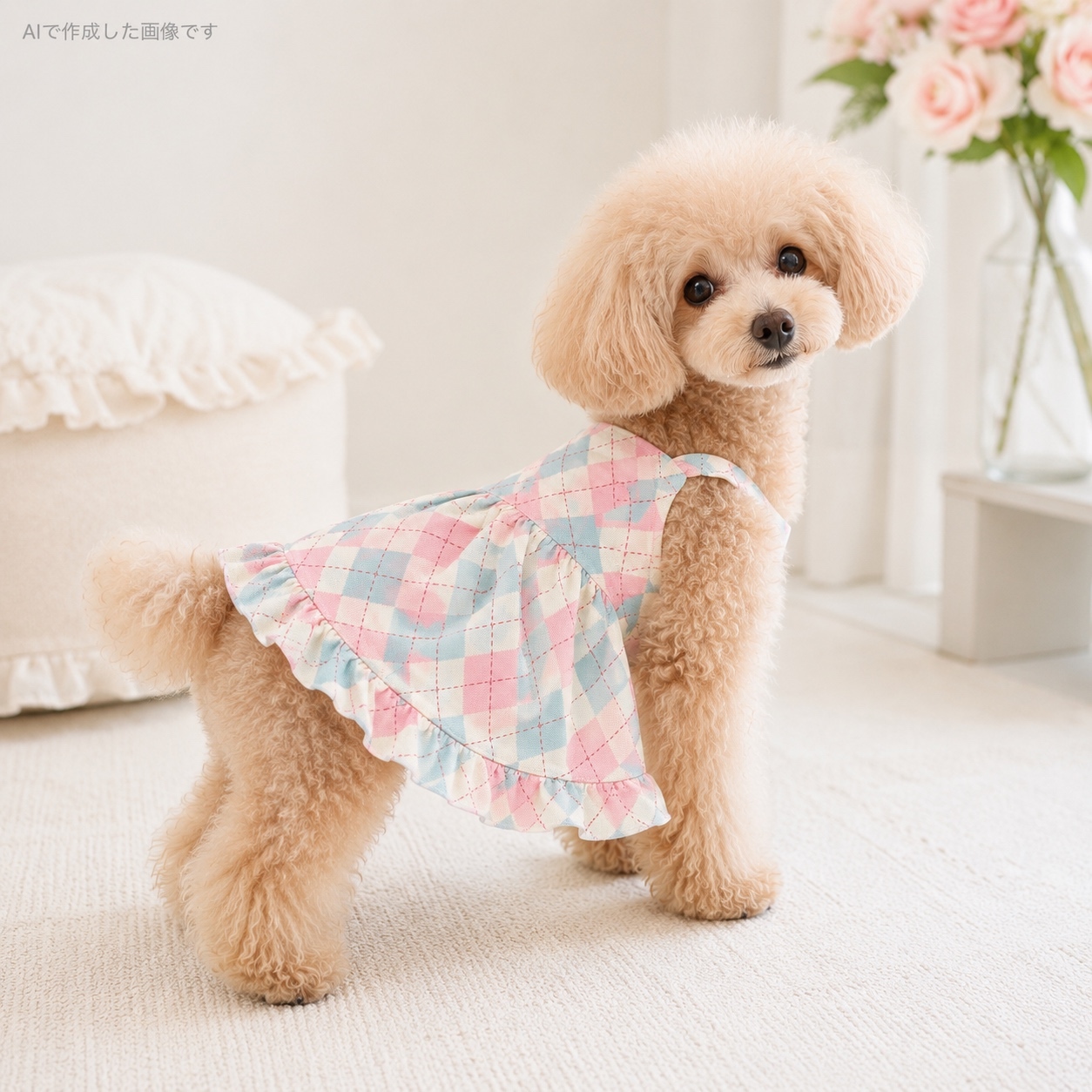 Mサイズ》重ね着風 エプロンワンピース ハンドメイド犬服 女の子