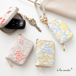 スマートキーケース シングル 【 ぷっくりミモザ 】 刺繍 全面 スマートキー 小物入れ くすみカラー HG04A