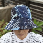久留米絣を贅沢に使った帽子　刺し子パッチワーク　夏のお出かけに♪