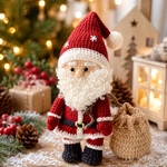 クリスマス　袋を持ったサンタクロース(大)  編みぐるみ　