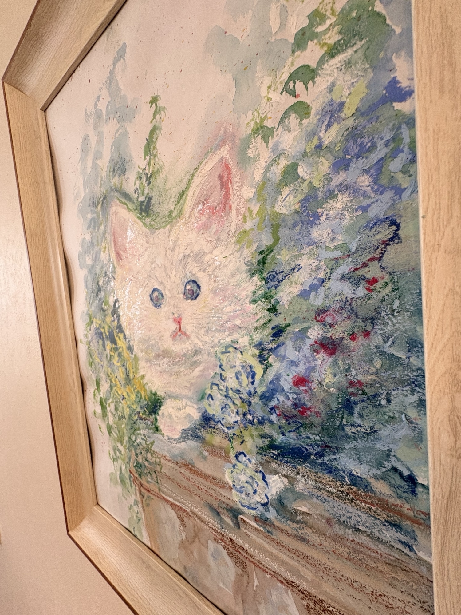原画 1点もの A3 額装 エメラルドの瞳の白い子猫 名前はまだ無い