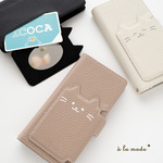 多機能対応 スマホケース 手帳型 【 クイックカードポケット付き ねこフラップ -シンプルフェイス- 】 ミラー付き スタンド ねこ くすみカラー プレゼント iPhone Google AB09A