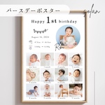 【送料無料】バースデーポスター｜1歳誕生日・ファーストバースデー｜A4サイズ｜成長記録・成長時計｜バースデーフォト｜光沢フォト紙｜名入れ対応