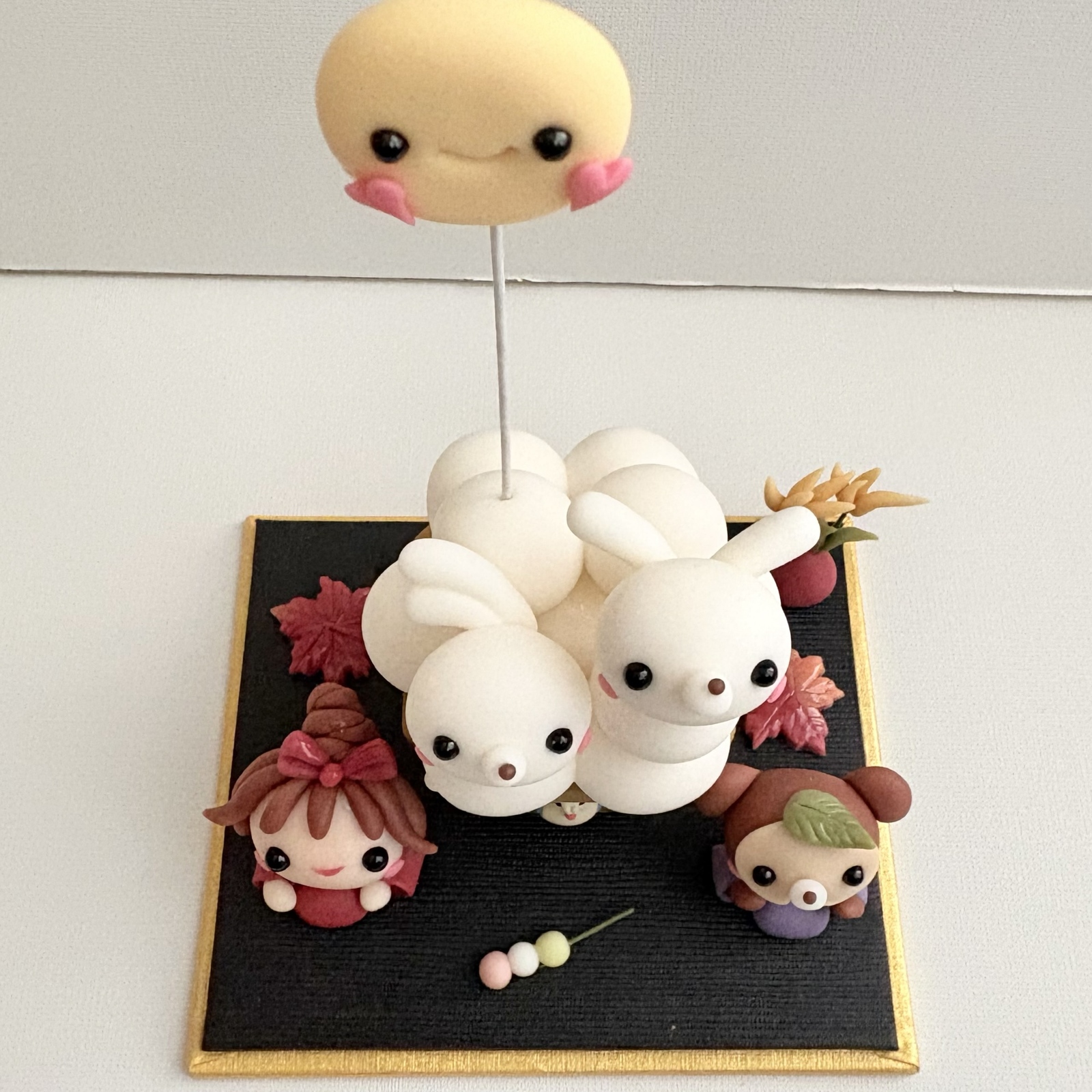 お月見飾り うさぎ月見団子 ミニチュア 樹脂粘土 粘土細工 こねこね