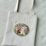 【再販】コットンリネンと刺繍のうさぎのトートバッグ　
